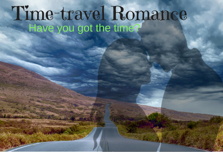 fun graphic showing a shadow of a man and a woman over a disappearing road asking Time-travel Romance, Have you got the time??